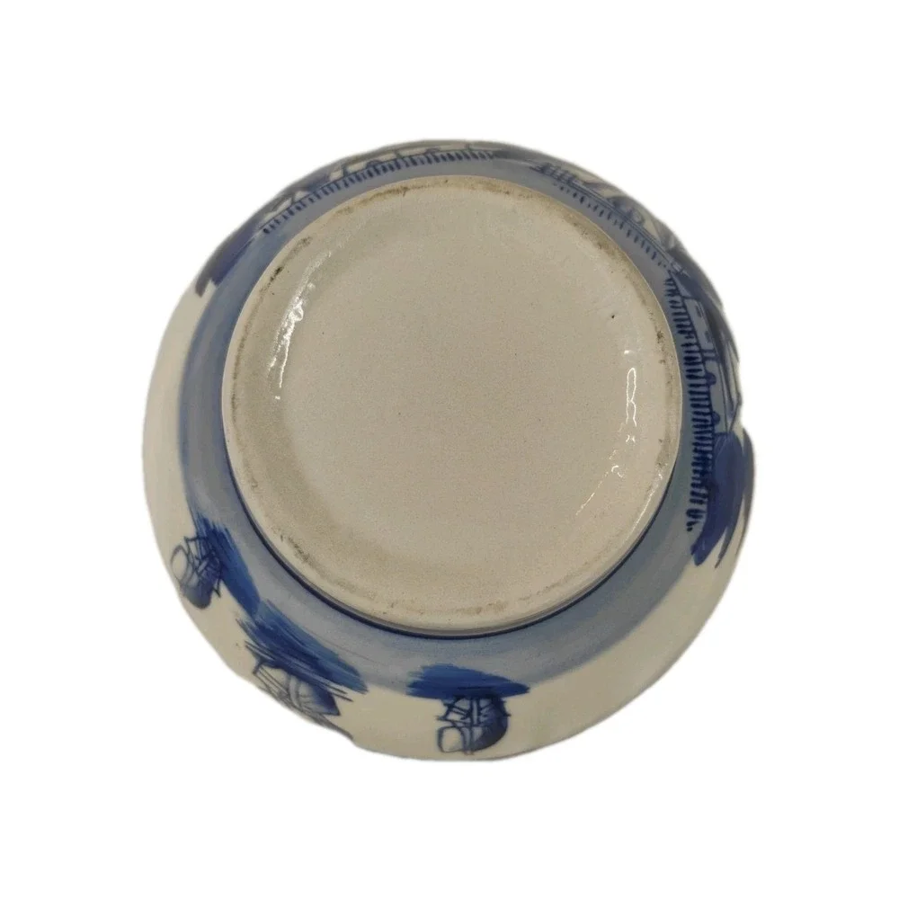 Vintage Delft Style Ceramic Cereal Bowl Blue & Cream Holland Windmills Sailboats